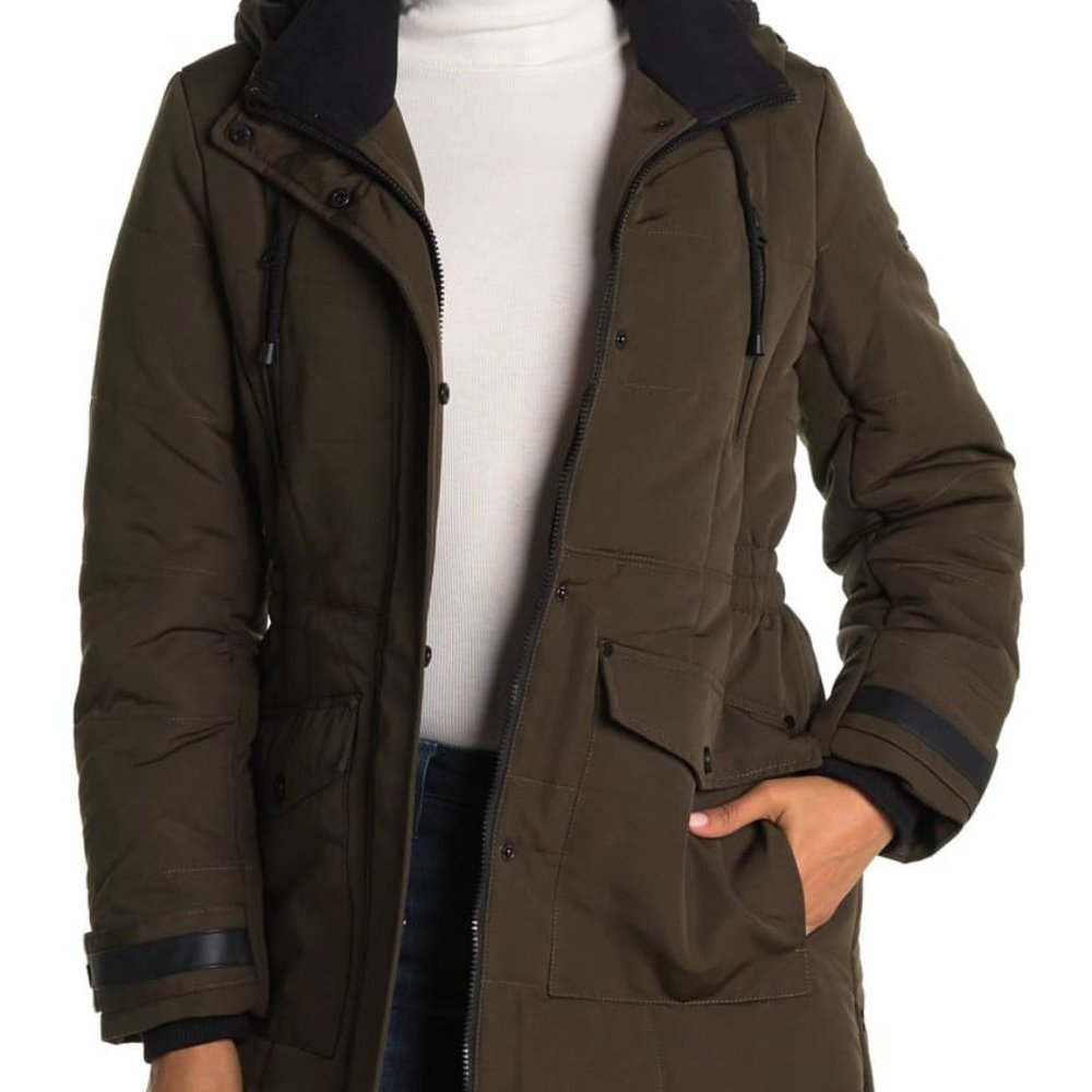 Lucky Brand Missy Long Hooded Quilted Jacket